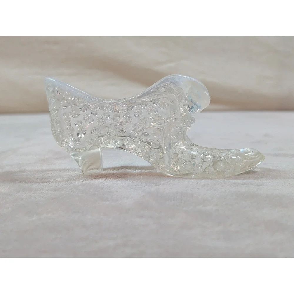 Vintage Fenton Opalescent Hobnail‎ Clear Glass Slipper Cat Head Shoe Figurine 6